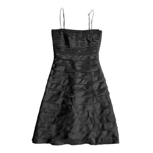 90s goth Betsey Johnson black tiered silk taffeta midi cocktail dress sz 8